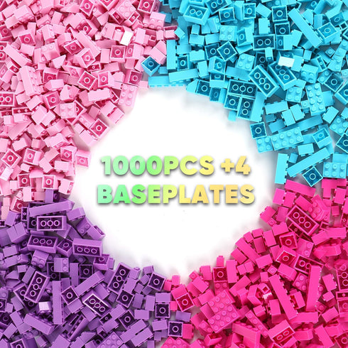 Reenwee Children's Building Bricks Set, 1000 Pieces Assorted Colors, 10" x 10" Square Base Plates, Compatible with
