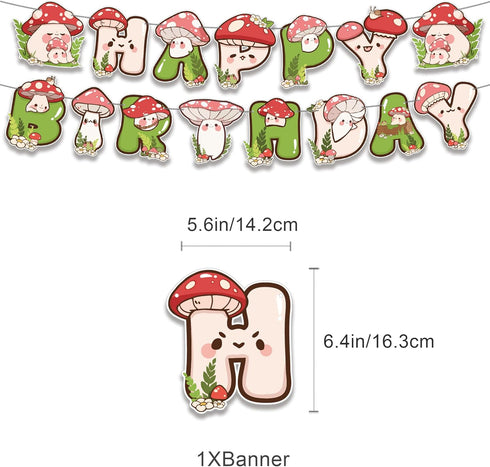 Hofgleaq 1 16 1 24 Mushroom Birthday Party Decorations, Birthday Party Supplies for Mushroom, Includes Banner, Latex