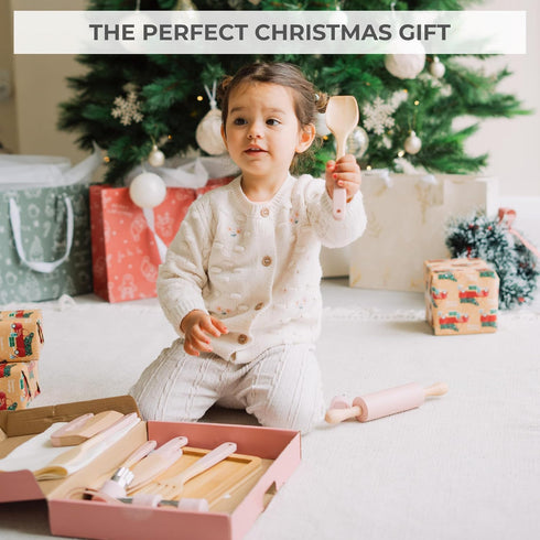Set Wooden Cooking & Baking for Kids - Safe & Real Kitchen Tools Give Toddlers a Fun Cooking Experience - Durable