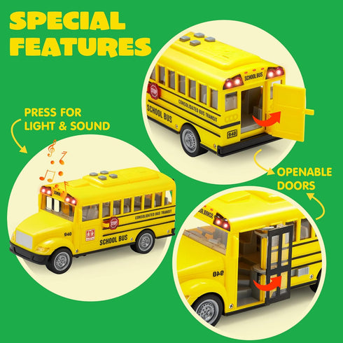 JOYIN 4 Pcs 7" Long Vehicle Toy Set, Toddlers Cars with Lights and Siren Sound, Birthday Party Gifts