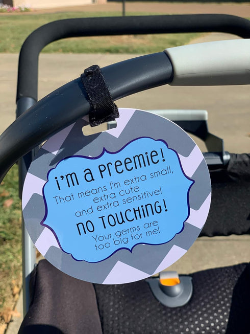 THREE LITTLE TOTS Blue Boy Preemie No Touching Baby Car Seat Sign, Stroller Tag, CPSIA Safety Tested Gift