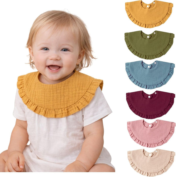 Baby Cotton Muslin Ruffled Bibs-Set of 6