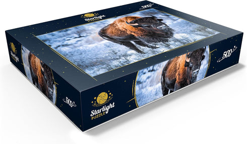 MyPuzzle American Bison Crouching in Snow in Winter, Yellowstone National Park - Premium 500 Piece Jigsaw Puzzle