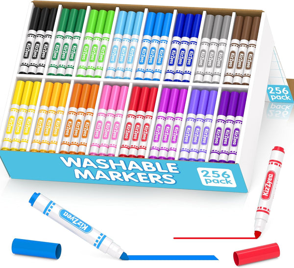 KIZZYEA Washable Markers Bulk, Markers for Kids, 16 Assorted Colors, 256 Count,