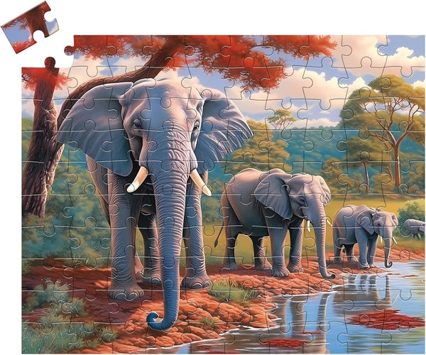 100 Piece Jigsaw Puzzle for Seniors - Elephant Forest Large Piece Puzzles for Alzheimer's Activity 15" x 19"