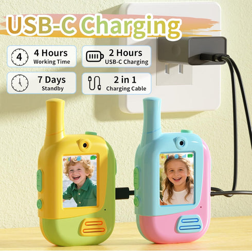 BUKEWIT 2 Pack, 3-12 Video Walkie Talkies for Kids Kids Video Walkie Talkies Rechargeable with Voice Changer & HD