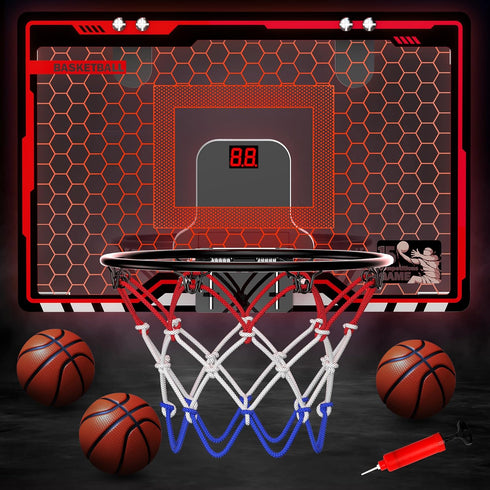 HopeRock Indoor Basketball Hoop for Kids, Over The Door Mini Hoop with LED Scoreboard