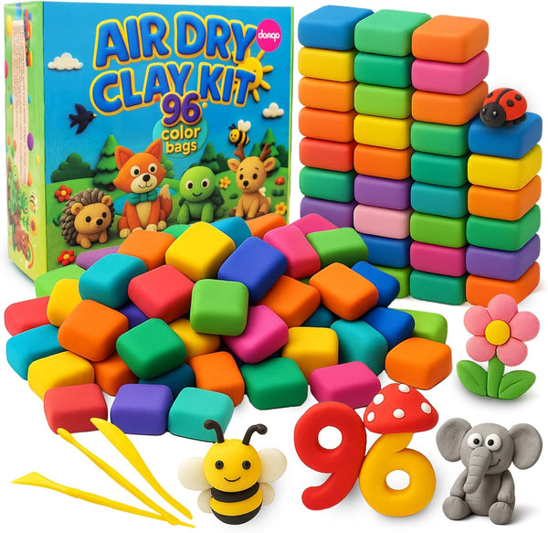 domqo Air Dry Clay Kit 96 Colors for Kids, Lightweight and Non-Sticky Modeling