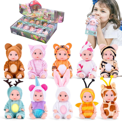 Vueos 10PCS 4inch Set 10 Sets Mini Reborn Baby Dolls with Outfits - Realistic Open Eye Design Child-Safe Role Play Toys
