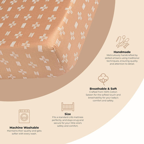 Crane Baby Soft Cotton Crib Mattress Sheet, Fitted Sheet for Cribs and Toddler Beds, Copper Dash, 28”w x 52”h x 9”d by Crane Baby