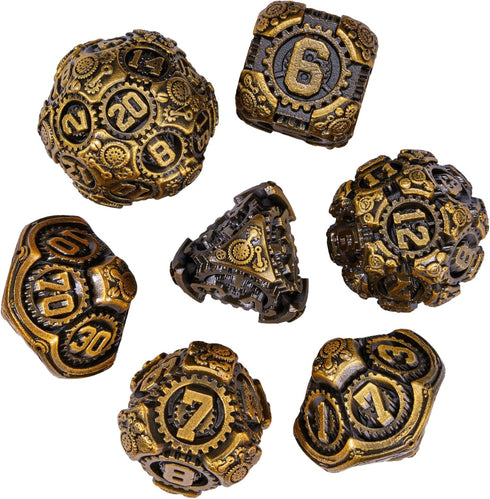 Metal Dice Set D&D, 7-Die DND Dice with Gift Bag for Dungeons and Dragons Role Playing Games (Antique Gold)