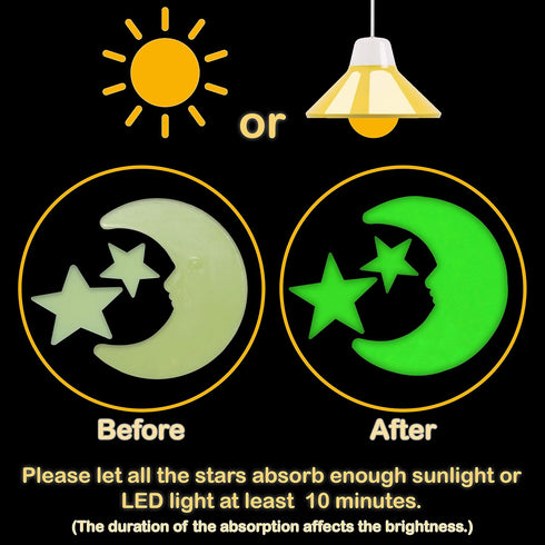 201 Pcs Ultra Glow in The Dark Stars with Bonus Large Moon Stickers Set, Luminous Different Sizes Fluorescent Stars
