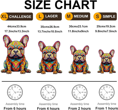 Wooden Puzzles for Adults and Kids, French Bulldog (L-240pcs) Unique Shaped Animal Jigsaw Puzzles, 13.7*10.5in