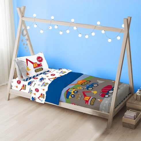 Set 4 Set Sunny Side Up Construction Zone Toddler Comforter - Piece Preschool Bedding Includes Comforter, Sheets