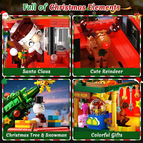 Set 1262 8-12+ INSOON Christmas Double Decker Bus Building with Lights, Christmas Bus Building Block Toy with Santa
