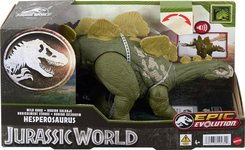 Jurassic World Wild Roar Hesperosaurus Dinosaur Figure with Roar Sound & Attack Action, Posable Toy