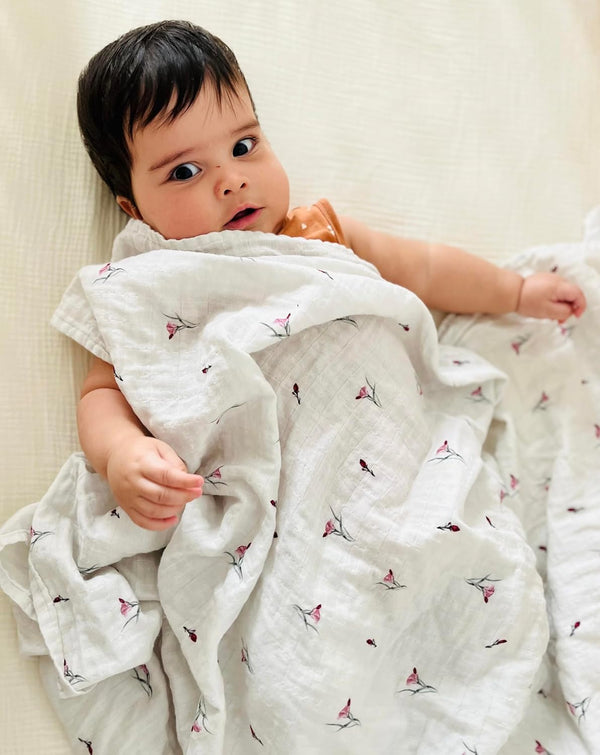 Set, Leyl&Ari Baby Swaddle Blanket Organic Cotton Muslin Receiving Blanket for Newborn (Tropical Flowers/Ombre)