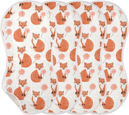 decor gift 4 Pack 22x11in Cotton Newborns Burp Cloths Easy Care Feral Fox Lollipop Off White Orange wash Cloths