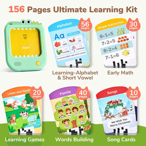 156 40+ 600+ 100+ 2-6 JoyCat Kids Learning Tablet, Phonics Talking Flash Cards, Learn to Read with Pages, Themes