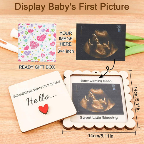 Mlatnod 3x4 Scalloped Pregnancy Announcement Box for Grandparents with Sign - Baby Coming Soon Gift, Holds Ultrasound