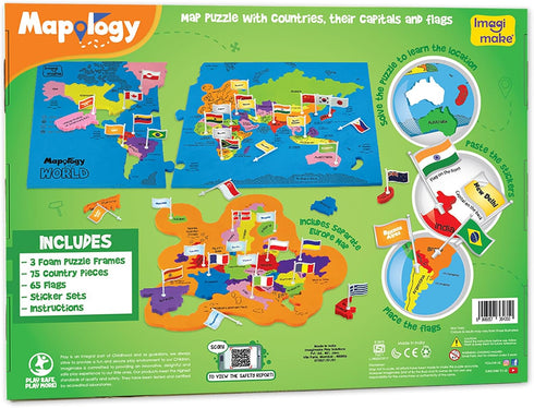 Country 5-8 8-13 5, 6, 7, 8, 9, 10, 11, 12 Imagimake Mapology World Map Puzzle - Includes Flags & Capitals | Fun Jigsaw