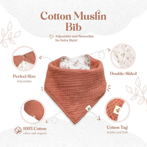 Mikito Organic Cotton Newborn Gifts Box, Unisex Loveys & Accessories incl. Muslin Baby Comforter + Baby Bandana Bib +