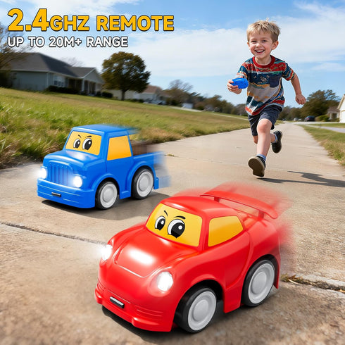 2 2-4 2-Pack 2.4 3 4 5+ Remote Control Car Year Old, Toddler RC Cars Ages Boy, GHz Truck and Race Car with Sound