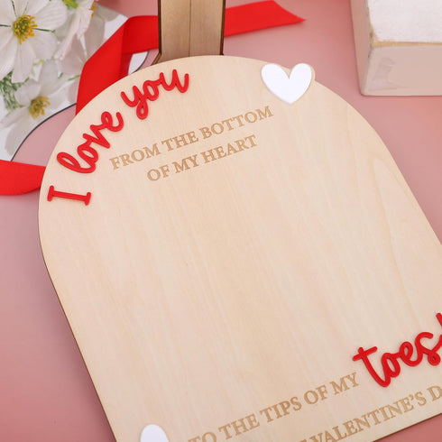 PATRDIO My First Valentine Footprint Wooden Board - Gender Revealing Wooden Decoration, Diy Footprint Wood Craft, Our