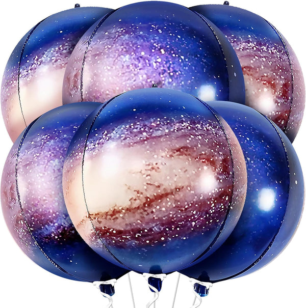 KatchOn Big Galaxy Balloons - 22 Inch Pack of 6, 360 Degree 4D Round Sphere Balloons for Space Themed Party Decorations