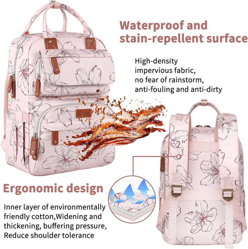Backpack, Backpack Backpack Diaper Bag Baby Girl Diaper Bag for Mom, Large Pink Floral Diaper Bag for Girls, Waterproof