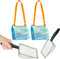 4E's Novelty 2X Shark Tooth Sifter for Beach with 2X Small Mesh Beach Bag for Shell Collecting, Metal Sand Scoop for