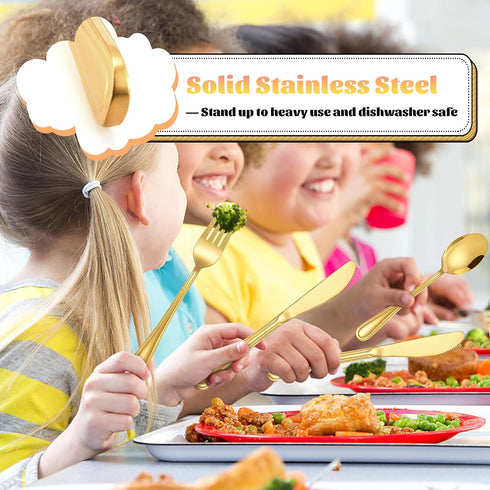 12-Piece Gold Kids Silverware Set, E-far Stainless Steel Toddler Utensils Safe for Preschooler/Children, Includes 4