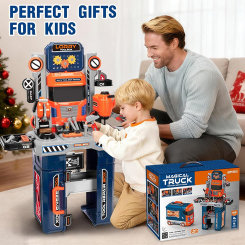 3 4 5 6 7 8, Playset, Set, 3-5 Kids Tool Bench with Electric Drill and Power Miter Saw, Construction Workbench Toys