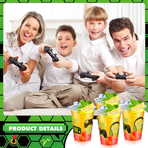 50 Pcs Video Game Plastic Cups, 12 Oz Gaming Birthday Party Disposable Cups for Kids and Adults