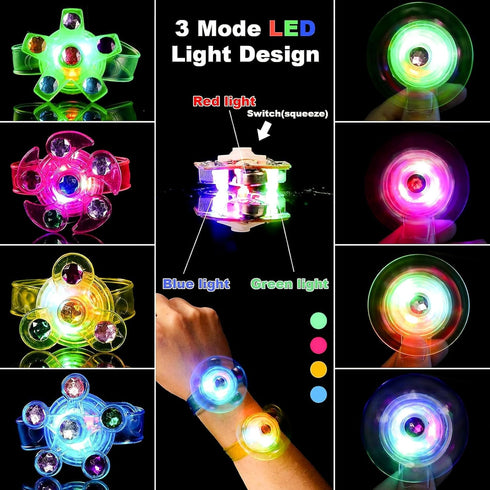24 Pack 4-8 8-12, LED Fidget Spinner Bracelets - Glow in The Dark Party Favors for Kids Bulk Classroom Treasure Box