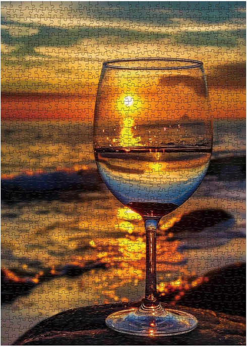 Beach Wine Sunset Puzzles for Adults 1000 Pieces, Ocean Art Landscape Jigsaw Puzzles, Pretty Beautiful Scene Puzzle