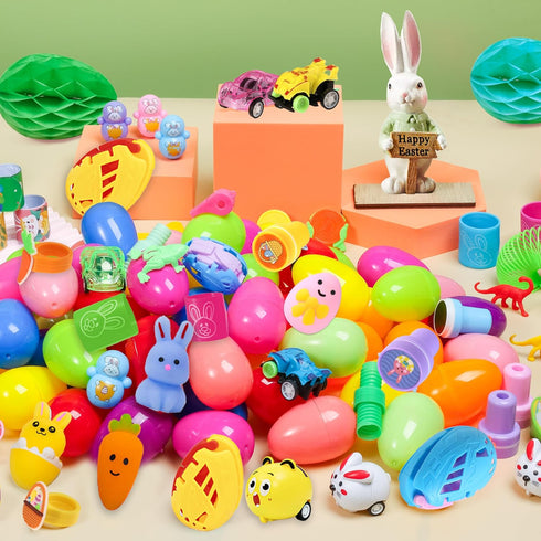 TOAPER 200PCS Pre-Filled Easter Eggs with Toys, Easter Basket Fillers, Easter Egg Hunt Prizes Toys for Kids Toddler