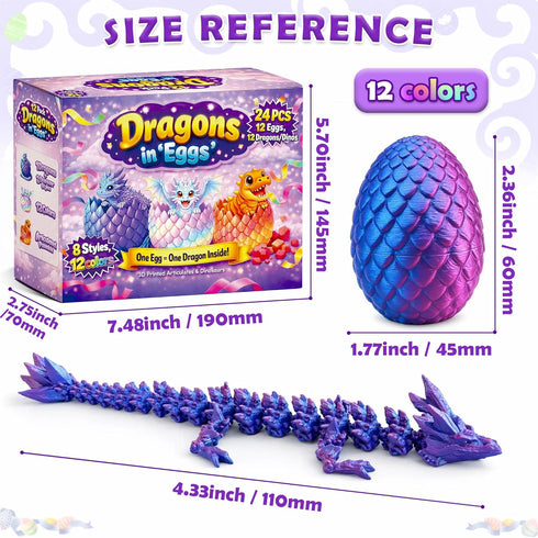 Rubypop 12Pack 3D 3D Printed Dragon Eggs with Dragon Inside, Fantasy Collectible Print Animals Toys Party Favor Gifts