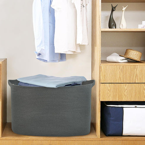 Extra Large Rope Basket, 23.6" x 17" x 12" Wicker Baby Laundry Basket, Kids Toy Storage, Dark Grey