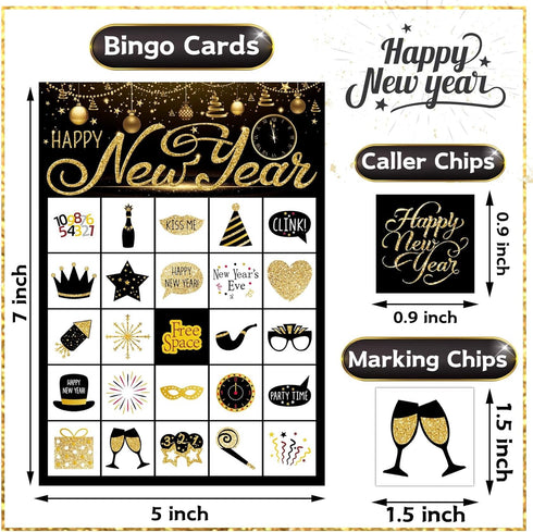 Funnlot New Year Eve Games, 24 Players Bingo Cards for Kids, New Years Party Supplies, Activities for School