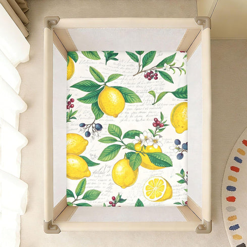 CZXW 52" 28" Vibrant Lemon Crib Sheets Fitted x Natural Cotton Soft & Breathable for Baby Crib Mattress