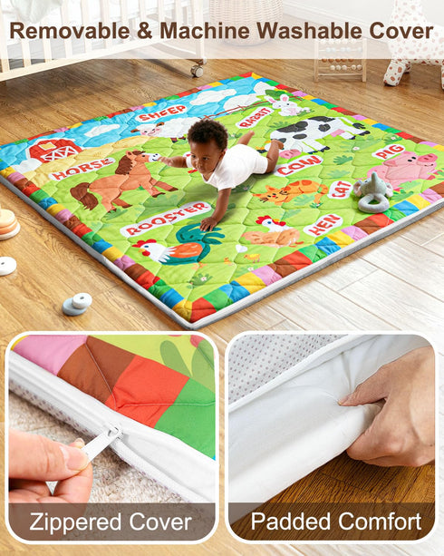 50x50, Foam Baby Play Mat Removable and Machine Washable Cover, Thicken Cushioning Playmat and Perfect for Playpen