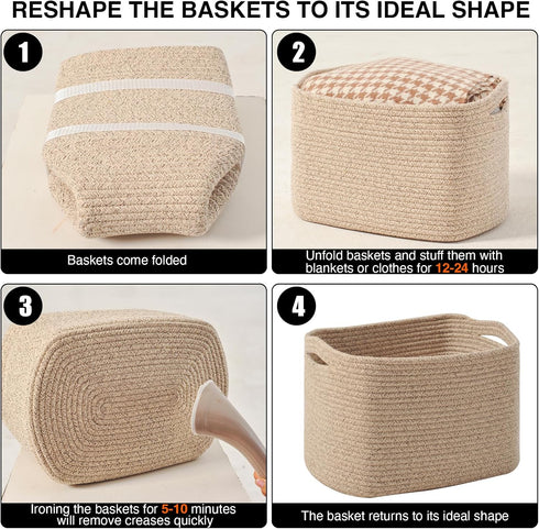 15"x11"x9.5", 3 Packs, ICERZCZ Decorative Storage Baskets for Organizing Shelves, Toy Basket for Nursery, Woven Cotton
