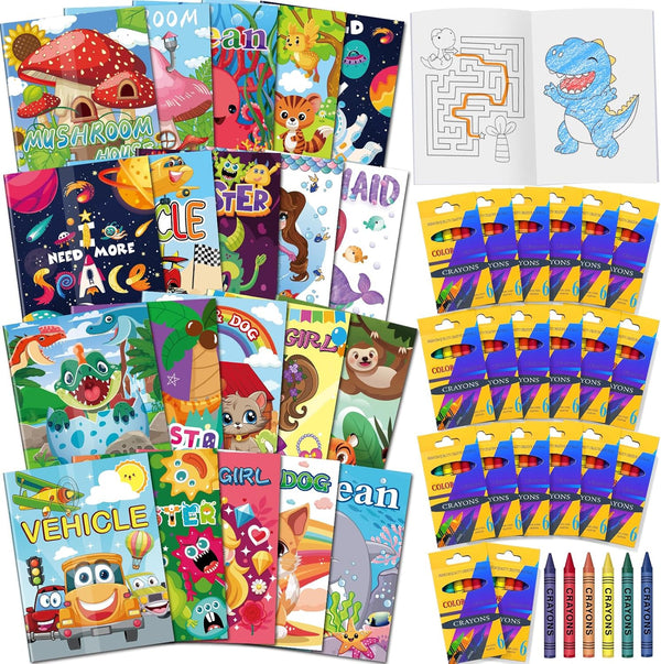 Elfew 20 Set Small Coloring Books with Crayons for Kids Party Favors,