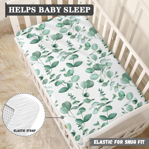 Winpema 28"x52" Green Leaves Fitted Crib Sheet Eucalyptus Leaf Baby Crib Sheet Fit Standard Crib and Toddler