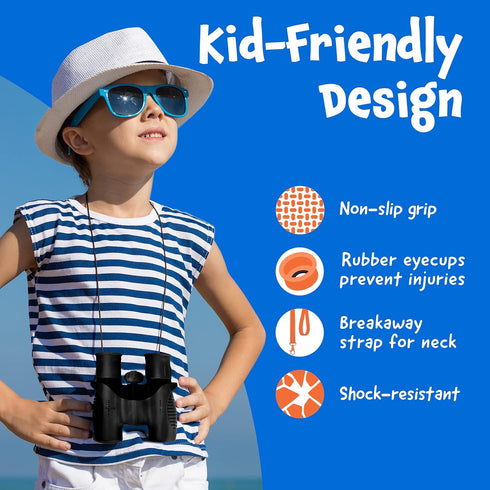 Think Peak Black Binoculars - Science Toy for Kids Ages 4-8, Compact Outdoor Adventure & STEM Educational Gift