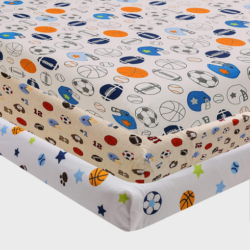 Generic 3 Pack Sports Crib Fitted Sheet -Sports Theme Baby Sheets for Standard