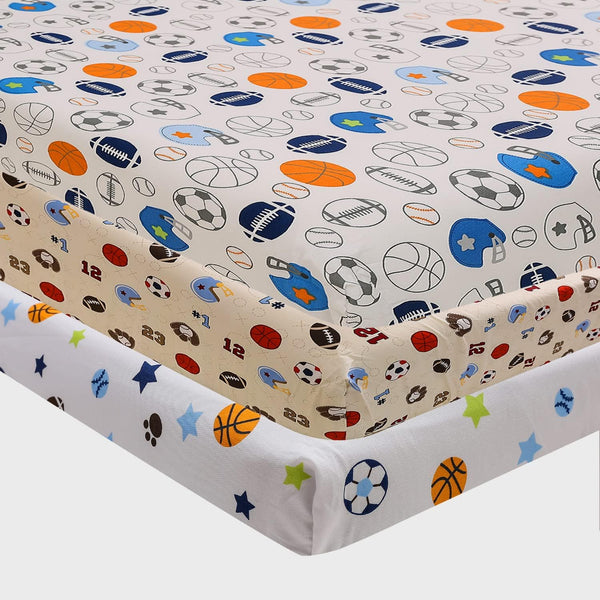 Generic 3 Pack Sports Crib Fitted Sheet -Sports Theme Baby Sheets for Standard