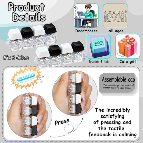 XiawaLangzhuo 2 4-in-1 Psc Keyboard Fidget Toy, Keyboard Fidget Keychain Keyboard Decompression Button Finger Clicker