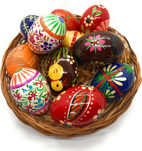Rumikrafts 13 3 inches, Dozen (Set Hand Painted Wooden Easter Eggs, ecofriendly and Lightweight, Kids Friendly, pisanki
